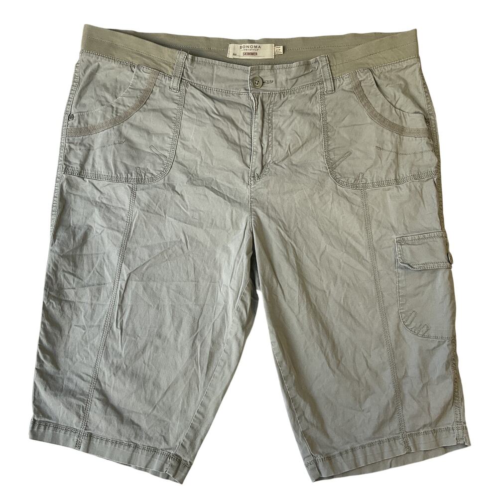 Sonoma Women Shorts 16W Khaki Cargo Skimmer Button 13" Inseam Outdoor 40" Waist